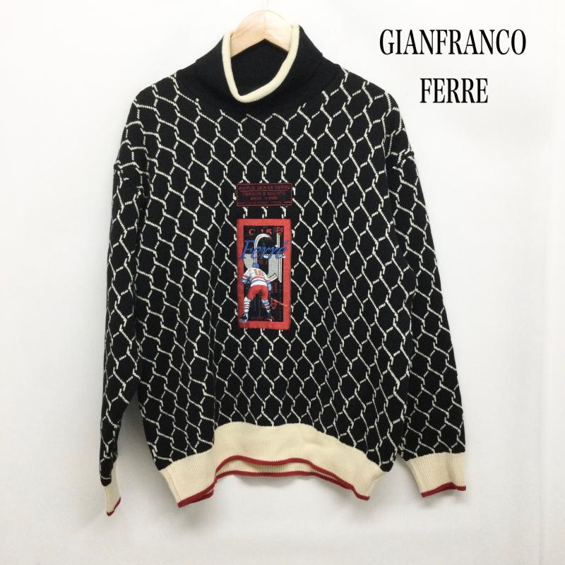 ジャンフランコフェレ GIANFRANCO FERRE ニット、セーター 長袖 gianfranco ferre ニット タートル　ホッケー 46 総柄 黒 / ブラック / black メンズ USED 古着 中古 50161853