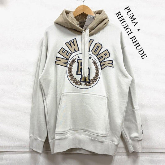 プーマ PUMA パーカー 長袖 RHUIGI RHUDE ルイージグラフィック コラボ フーディー ロゴ パーカー ユニセックス 620889-17 S ロゴ、文字 X 刺繍 ベージュ / ベージュ / beige X 紺 / ネイビー / navy メンズ USED 古着 中古 50161866