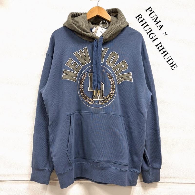 プーマ PUMA パーカー 長袖 RHUIGI RHUDE ルイージグラフィック コラボ フーディー ロゴ パーカー ユニセックス 620889-56 S ロゴ、文字 X 刺繍 紺 / ネイビー / navy X ベージュ / ベージュ / beige X 黒 / ブラック / black メンズ USED 古着 中古 50161867