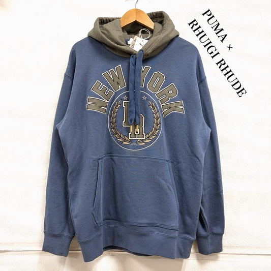 プーマ PUMA パーカー 長袖 RHUIGI RHUDE ルイージグラフィック コラボ フーディー ロゴ パーカー ユニセックス 620889-56 S ロゴ、文字 X 刺繍 紺 / ネイビー / navy X ベージュ / ベージュ / beige X 黒 / ブラック / black メンズ USED 古着 中古 50161867