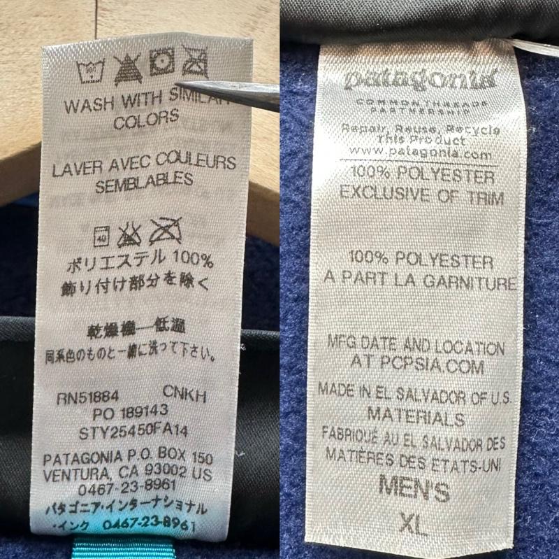 パタゴニア patagonia ジャケット、上着 ジャンパー、ブルゾン シンチラ ハーフ スナップ フリース プルオーバー 25450 FA14 XL 紺 / ネイビー / navy X アイボリー / アイボリー / メンズ USED 古着 中古 50161916