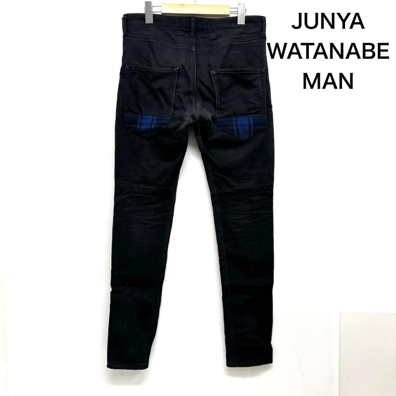 ジュンヤワタナベマン JUNYA WATANABE MAN パンツ デニム、ジーンズ パッチワーク デニム 綿エステルデニム 切替 ウール チェック S 黒 / ブラック / black X 青 / ブルー / blue メンズ USED 古着 中古 50161917