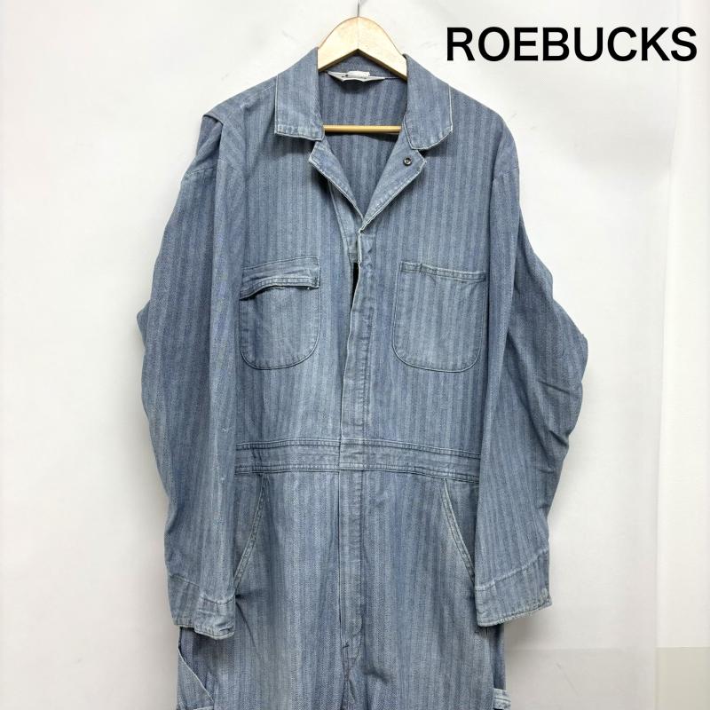 ローバックス ROEBUCKS サロペット・オーバーオール サロペット、オーバーオール ワーク オールインワン 90s USA製 ヘリンボーン 長袖 つなぎ ネイビー カバーオール メンズ USED 古着 中古 50161925