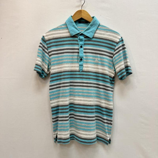 バーバリーブラックレーベル BURBERRY BLACK LABEL ポロシャツ 半袖 ワンポイントロゴ ボーダー ポロシャツ 2 水色 / ライトブルー / X 灰 / グレー / gray メンズ USED 古着 中古 50161931