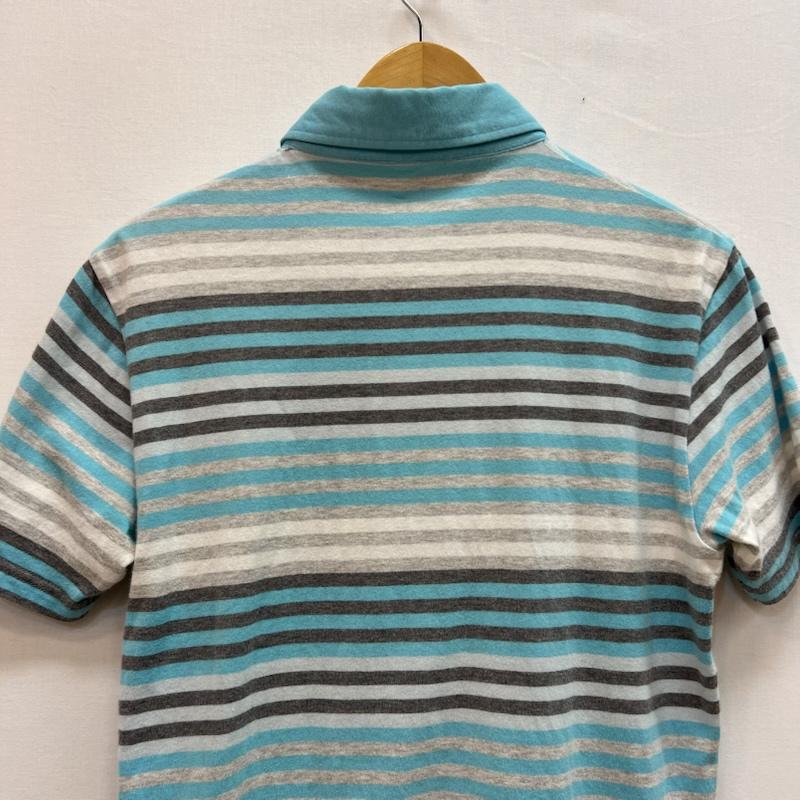 バーバリーブラックレーベル BURBERRY BLACK LABEL ポロシャツ 半袖 ワンポイントロゴ ボーダー ポロシャツ 2 水色 / ライトブルー / X 灰 / グレー / gray メンズ USED 古着 中古 50161931
