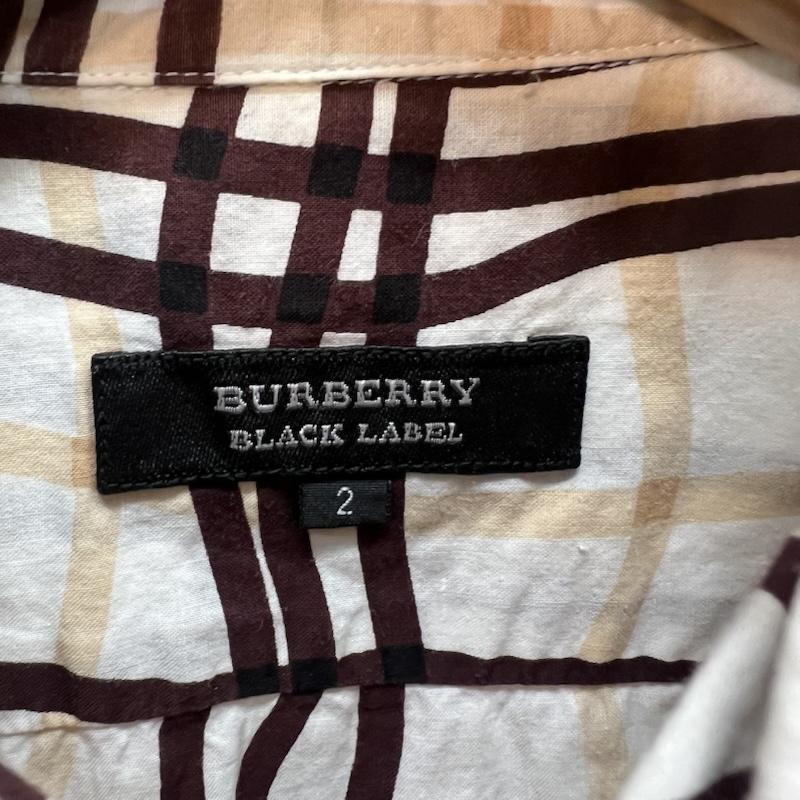 バーバリーブラックレーベル BURBERRY BLACK LABEL シャツ、ブラウス 半袖 曲線チェック柄 半袖シャツ 2 白 / ホワイト / white X 茶 / ブラウン / brown X ベージュ / ベージュ / beige メンズ USED 古着 中古 50161932