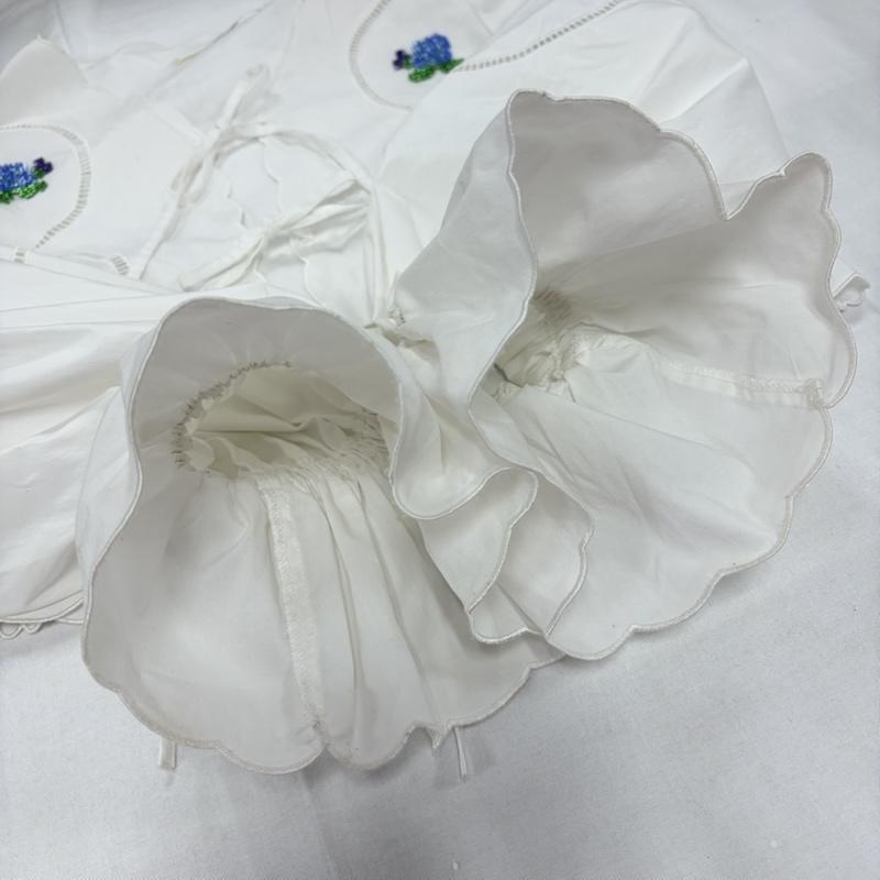 ファーファー FURFUR シャツ、ブラウス 長袖 ビーズ 刺繍 スカラップ ブラウス シャツ パフスリーブ FREE 刺繍 白 / ホワイト / white X 青 / ブルー / blue X 緑 / グリーン / green レディース USED 古着 中古 50161949