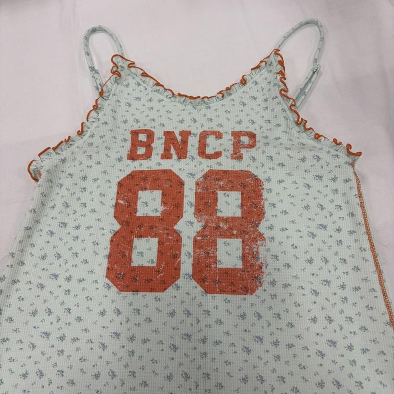 チャオパニック CIAOPANIC セットアップ セットアップ Tee 付き フラワー ワッフル チュニック キャミ ワンピース レイヤード one 花柄 X ロゴ、文字 X プリント 水色 / ライトブルー / X 橙 / オレンジ / orange レディース USED 古着 中古 50161955