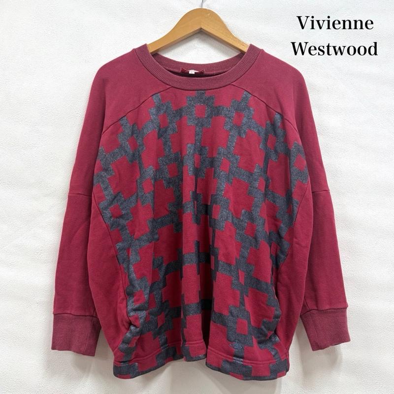 ヴィヴィアン ウエストウッド レッドレーベル Vivienne Westwood red label トレーナー 長袖 クルーネック メタル プリント オーブ 刺繍 スウェット トレーナー 2 プリント X ロゴ、文字 X 刺繍 赤 / レッド / red X ダークグレー / ダークグレー / レディース USED 古着 中古 50161962