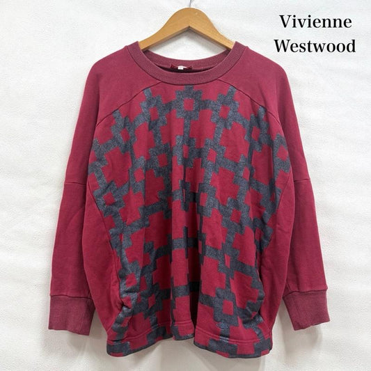 ヴィヴィアン ウエストウッド レッドレーベル Vivienne Westwood red label トレーナー 長袖 クルーネック メタル プリント オーブ 刺繍 スウェット トレーナー 2 プリント X ロゴ、文字 X 刺繍 赤 / レッド / red X ダークグレー / ダークグレー / レディース USED 古着 中古 50161962