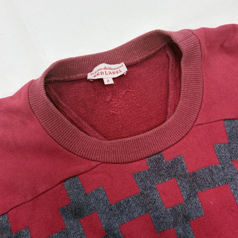 ヴィヴィアン ウエストウッド レッドレーベル Vivienne Westwood red label トレーナー 長袖 クルーネック メタル プリント オーブ 刺繍 スウェット トレーナー 2 プリント X ロゴ、文字 X 刺繍 赤 / レッド / red X ダークグレー / ダークグレー / レディース USED 古着 中古 50161962