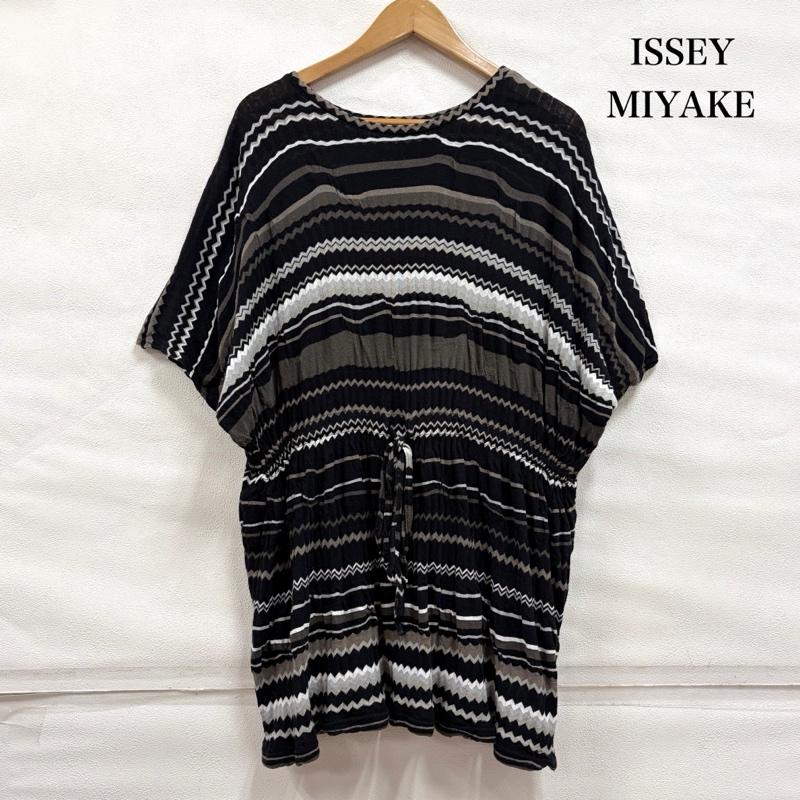 イッセイミヤケハート ISSEY MIYAKE Haat チュニック 半袖 半袖 ドルマン ジグザグ ストライプ ボーダー チュニック ワンピース 3 ボーダー柄 黒 / ブラック / black X 茶 / ブラウン / brown X 白 / ホワイト / white レディース USED 古着 中古 50161966