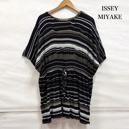 イッセイミヤケハート ISSEY MIYAKE Haat チュニック 半袖 半袖 ドルマン ジグザグ ストライプ ボーダー チュニック ワンピース 3 ボーダー柄 黒 / ブラック / black X 茶 / ブラウン / brown X 白 / ホワイト / white レディース USED 古着 中古 50161966
