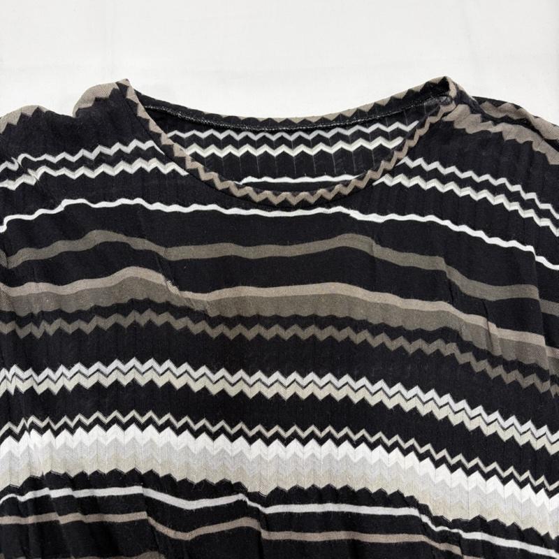 イッセイミヤケハート ISSEY MIYAKE Haat チュニック 半袖 半袖 ドルマン ジグザグ ストライプ ボーダー チュニック ワンピース 3 ボーダー柄 黒 / ブラック / black X 茶 / ブラウン / brown X 白 / ホワイト / white レディース USED 古着 中古 50161966