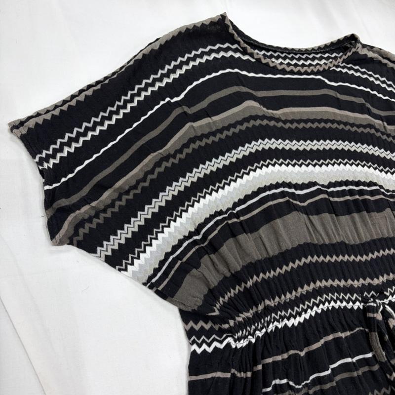 イッセイミヤケハート ISSEY MIYAKE Haat チュニック 半袖 半袖 ドルマン ジグザグ ストライプ ボーダー チュニック ワンピース 3 ボーダー柄 黒 / ブラック / black X 茶 / ブラウン / brown X 白 / ホワイト / white レディース USED 古着 中古 50161966