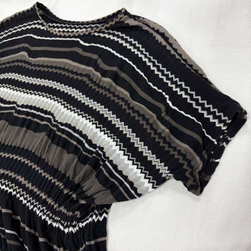 イッセイミヤケハート ISSEY MIYAKE Haat チュニック 半袖 半袖 ドルマン ジグザグ ストライプ ボーダー チュニック ワンピース 3 ボーダー柄 黒 / ブラック / black X 茶 / ブラウン / brown X 白 / ホワイト / white レディース USED 古着 中古 50161966