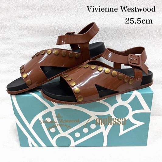 ヴィヴィアンウエストウッド Vivienne Westwood サンダル サンダル Melissa メリッサ ANGLOMANIA ストラップ ラバーサンダル オーブ ORB スタッズ USA9 25.5cm ワンポイント X ロゴ、文字 黒 / ブラック / black X 茶 / ブラウン / brown メンズ USED 古着 中古 50161986