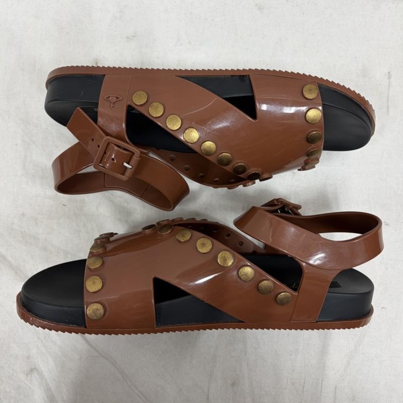 ヴィヴィアンウエストウッド Vivienne Westwood サンダル サンダル Melissa メリッサ ANGLOMANIA ストラップ ラバーサンダル オーブ ORB スタッズ USA9 25.5cm ワンポイント X ロゴ、文字 黒 / ブラック / black X 茶 / ブラウン / brown メンズ USED 古着 中古 50161986