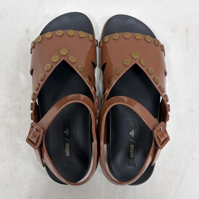ヴィヴィアンウエストウッド Vivienne Westwood サンダル サンダル Melissa メリッサ ANGLOMANIA ストラップ ラバーサンダル オーブ ORB スタッズ USA9 25.5cm ワンポイント X ロゴ、文字 黒 / ブラック / black X 茶 / ブラウン / brown メンズ USED 古着 中古 50161986