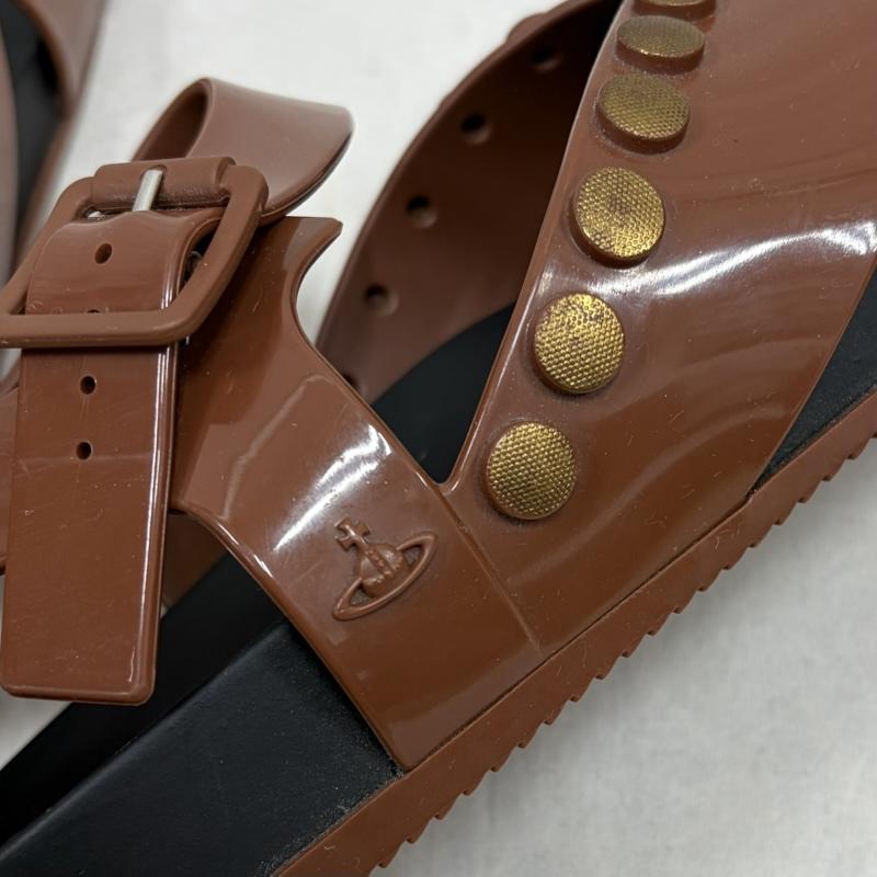 ヴィヴィアンウエストウッド Vivienne Westwood サンダル サンダル Melissa メリッサ ANGLOMANIA ストラップ ラバーサンダル オーブ ORB スタッズ USA9 25.5cm ワンポイント X ロゴ、文字 黒 / ブラック / black X 茶 / ブラウン / brown メンズ USED 古着 中古 50161986