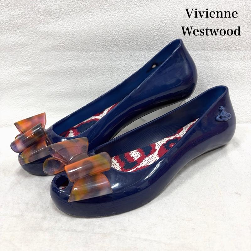 ヴィヴィアンウエストウッド Vivienne Westwood パンプス パンプス Melissa メリッサ ANGLOMANIA リボン ラバー フラット パンプス レインシューズ オーブ ORB 39 - 青 / ブルー / blue X 茶 / ブラウン / brown レディース USED 古着 中古 50161988