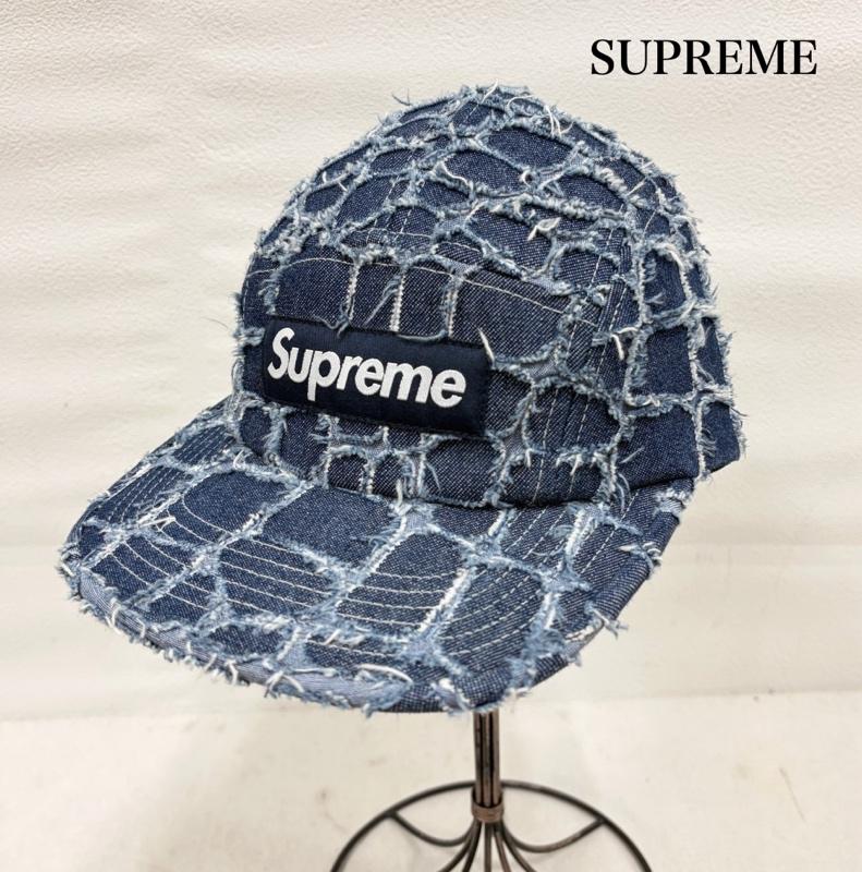 シュプリーム Supreme 帽子 キャップ デニム フリンジ BOXロゴ キャップ ダメージ加工 USA製 ユニセックス - ロゴ、文字 X 刺繍 インディゴ / インディゴ / Indigo メンズ USED 古着 中古 50161989