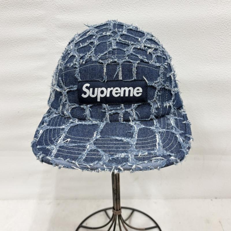 シュプリーム Supreme 帽子 キャップ デニム フリンジ BOXロゴ キャップ ダメージ加工 USA製 ユニセックス - ロゴ、文字 X 刺繍 インディゴ / インディゴ / Indigo メンズ USED 古着 中古 50161989
