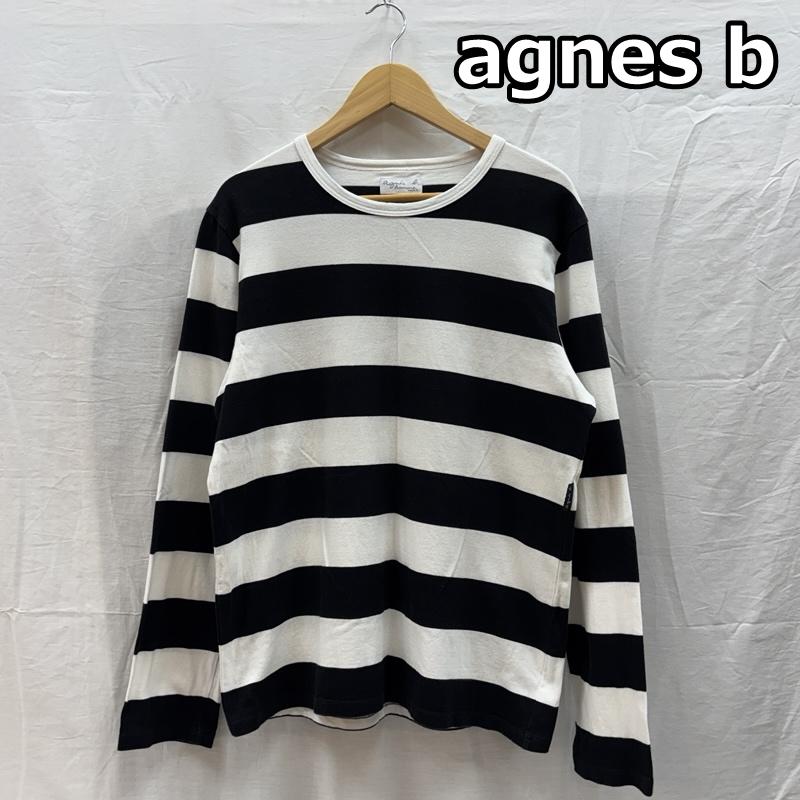 アニエス・ベー agnes b. Tシャツ 長袖 プリズナーボーダー クルーネック 長袖 Tシャツ ロンT 2 ボーダー柄 白 / ホワイト / white X 黒 / ブラック / black メンズ USED 古着 中古 50162002