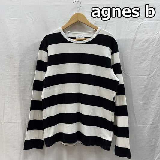 アニエス・ベー agnes b. Tシャツ 長袖 プリズナーボーダー クルーネック 長袖 Tシャツ ロンT 2 ボーダー柄 白 / ホワイト / white X 黒 / ブラック / black メンズ USED 古着 中古 50162002