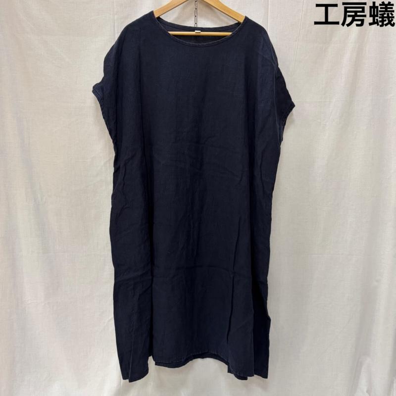 古着 USED ワンピース ロングスカート 工房蟻 蟻工房 リネン フレンチスリーブワンピース navy - 無地 紺 / ネイビー / navy レディース USED 古着 中古 50162013