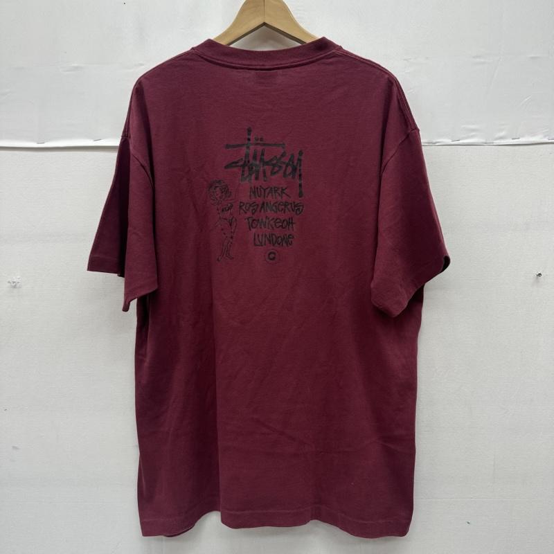 ステューシー STUSSY Tシャツ 半袖 80s 黒タグ 両面 プリント Tシャツ シングルステッチ XL 赤 / レッド / red X えんじ / ワインレッド / dark red メンズ USED 古着 中古 50162020