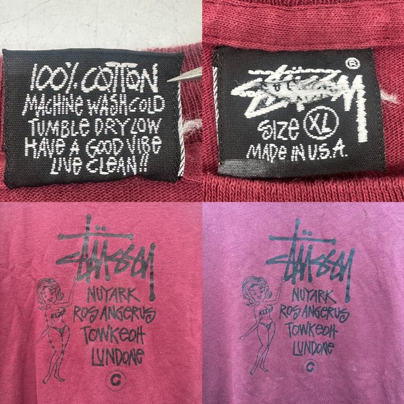 ステューシー STUSSY Tシャツ 半袖 80s 黒タグ 両面 プリント Tシャツ シングルステッチ XL 赤 / レッド / red X えんじ / ワインレッド / dark red メンズ USED 古着 中古 50162020