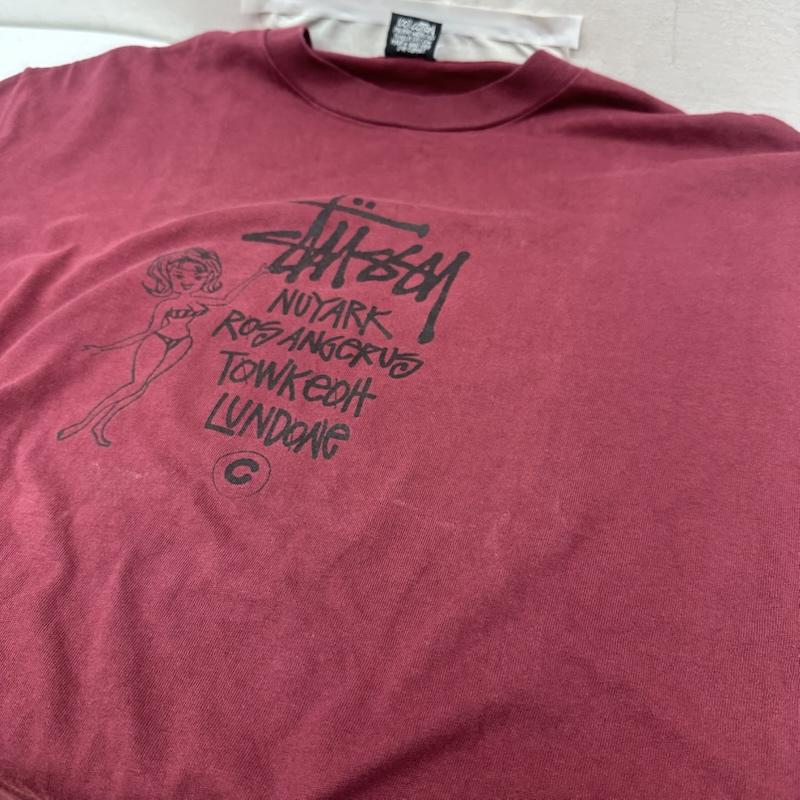 ステューシー STUSSY Tシャツ 半袖 80s 黒タグ 両面 プリント Tシャツ シングルステッチ XL 赤 / レッド / red X えんじ / ワインレッド / dark red メンズ USED 古着 中古 50162020