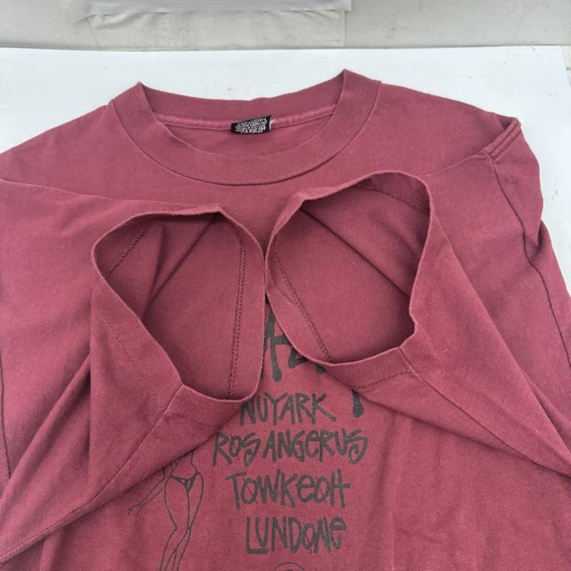 ステューシー STUSSY Tシャツ 半袖 80s 黒タグ 両面 プリント Tシャツ シングルステッチ XL 赤 / レッド / red X えんじ / ワインレッド / dark red メンズ USED 古着 中古 50162020
