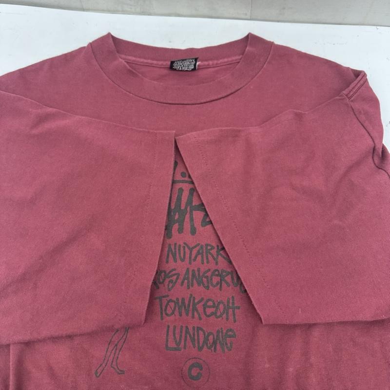 ステューシー STUSSY Tシャツ 半袖 80s 黒タグ 両面 プリント Tシャツ シングルステッチ XL 赤 / レッド / red X えんじ / ワインレッド / dark red メンズ USED 古着 中古 50162020