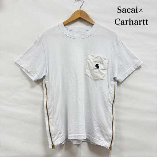 サカイ Sacai Tシャツ 半袖 Carhartt コラボ 24-0725S 半袖 サイドジップ Tシャツ ポケット 1 ワンポイント X ロゴ、文字 X 刺繍 白 / ホワイト / white X 黒 / ブラック / black X 金 / ゴールド / gold color メンズ USED 古着 中古 50162028