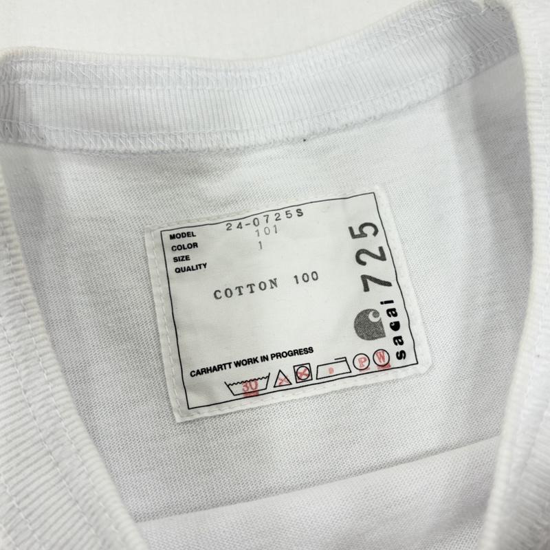 サカイ Sacai Tシャツ 半袖 Carhartt コラボ 24-0725S 半袖 サイドジップ Tシャツ ポケット 1 ワンポイント X ロゴ、文字 X 刺繍 白 / ホワイト / white X 黒 / ブラック / black X 金 / ゴールド / gold color メンズ USED 古着 中古 50162028