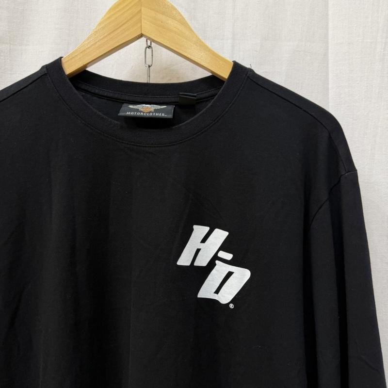ハーレーダビッドソン Harley-Davidson Tシャツ 長袖 袖ロゴ ロゴプリント ロングTシャツ ロンT black×orange L L ロゴ、文字 黒 / ブラック / black X 白 / ホワイト / white X 橙 / オレンジ / orange メンズ USED 古着 中古 50162047