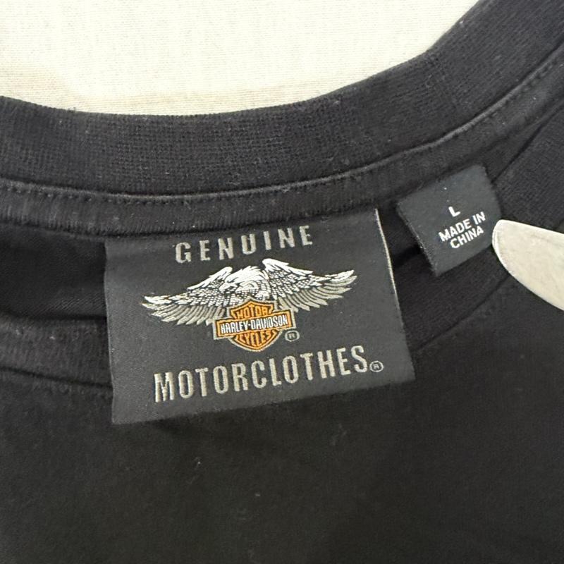 ハーレーダビッドソン Harley-Davidson Tシャツ 長袖 袖ロゴ ロゴプリント ロングTシャツ ロンT black×orange L L ロゴ、文字 黒 / ブラック / black X 白 / ホワイト / white X 橙 / オレンジ / orange メンズ USED 古着 中古 50162047