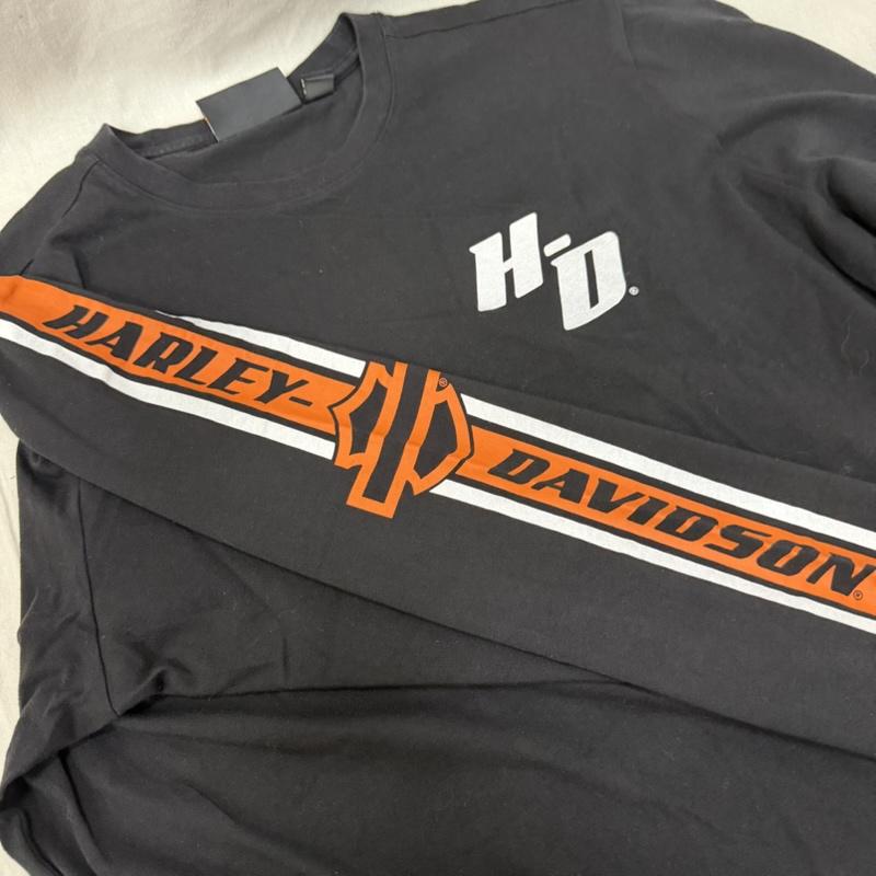 ハーレーダビッドソン Harley-Davidson Tシャツ 長袖 袖ロゴ ロゴプリント ロングTシャツ ロンT black×orange L L ロゴ、文字 黒 / ブラック / black X 白 / ホワイト / white X 橙 / オレンジ / orange メンズ USED 古着 中古 50162047