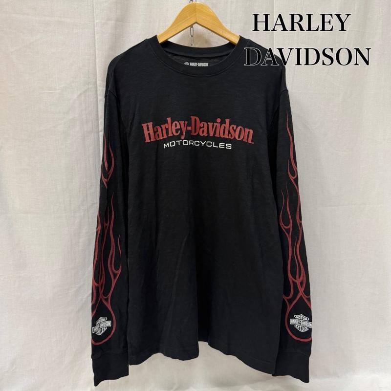 ハーレーダビッドソン Harley-Davidson Tシャツ 長袖 ファイヤーパターン ファイヤーフレーム プリントロンT 袖ロゴ black × red M M ロゴ、文字 黒 / ブラック / black X 赤 / レッド / red メンズ USED 古着 中古 50162049