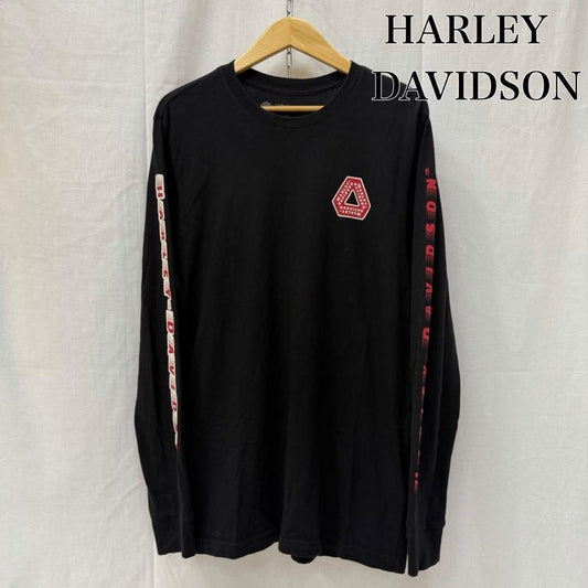 ハーレーダビッドソン Harley-Davidson Tシャツ 長袖 袖ロゴ ロゴプリント ロングTシャツ ロンT black×red L mexico製 L ロゴ、文字 黒 / ブラック / black X 赤 / レッド / red メンズ USED 古着 中古 50162051