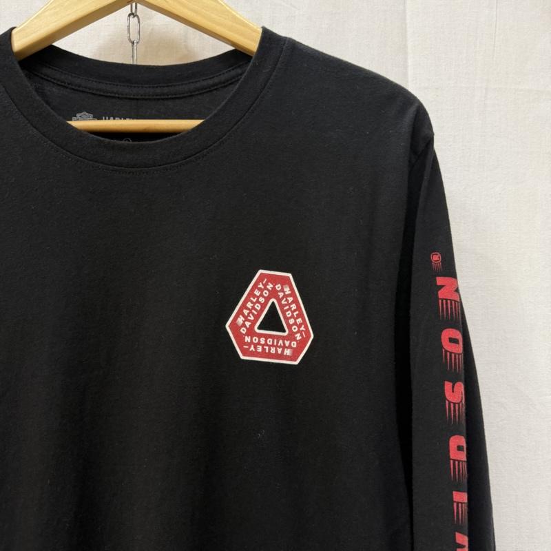 ハーレーダビッドソン Harley-Davidson Tシャツ 長袖 袖ロゴ ロゴプリント ロングTシャツ ロンT black×red L mexico製 L ロゴ、文字 黒 / ブラック / black X 赤 / レッド / red メンズ USED 古着 中古 50162051