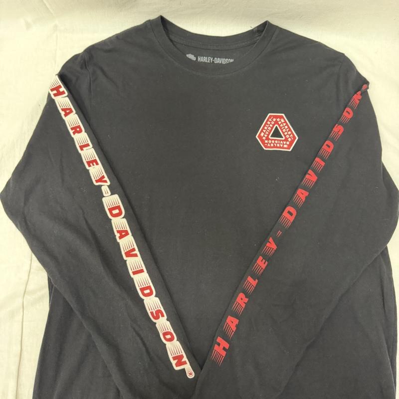 ハーレーダビッドソン Harley-Davidson Tシャツ 長袖 袖ロゴ ロゴプリント ロングTシャツ ロンT black×red L mexico製 L ロゴ、文字 黒 / ブラック / black X 赤 / レッド / red メンズ USED 古着 中古 50162051