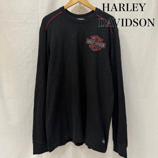 ハーレーダビッドソン Harley-Davidson Tシャツ 長袖 ロゴパッチロンT black×red M バイカー M ロゴ、文字 黒 / ブラック / black X 赤 / レッド / red メンズ USED 古着 中古 50162053