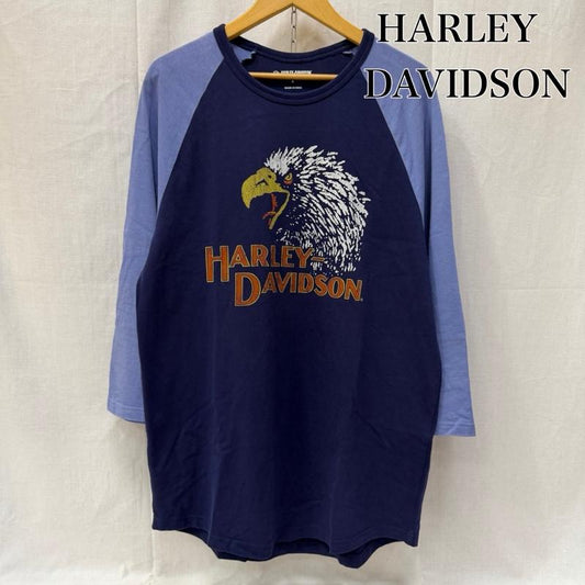 ハーレーダビッドソン Harley-Davidson Tシャツ 七分袖 イーグルプリントロゴラグラン blue×navy M M プリント 青 / ブルー / blue X 紺 / ネイビー / navy メンズ USED 古着 中古 50162055
