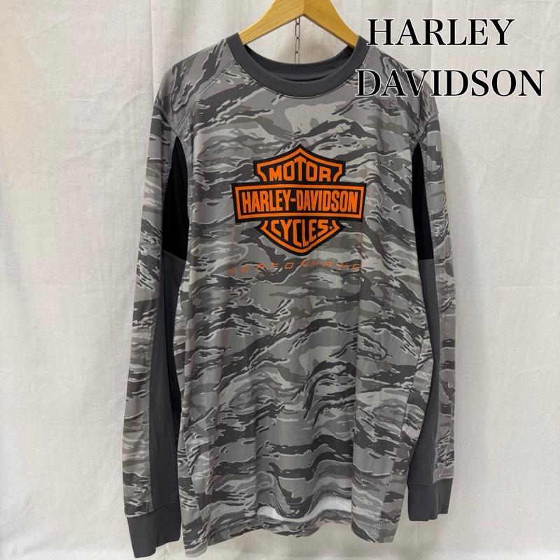 ハーレーダビッドソン Harley-Davidson Tシャツ 長袖 ファクトリー パフォーマンス ロングTシャツ camo柄 ロゴプリント グレー M M カモフラージュ柄・迷彩 灰 / グレー / gray メンズ USED 古着 中古 50162056