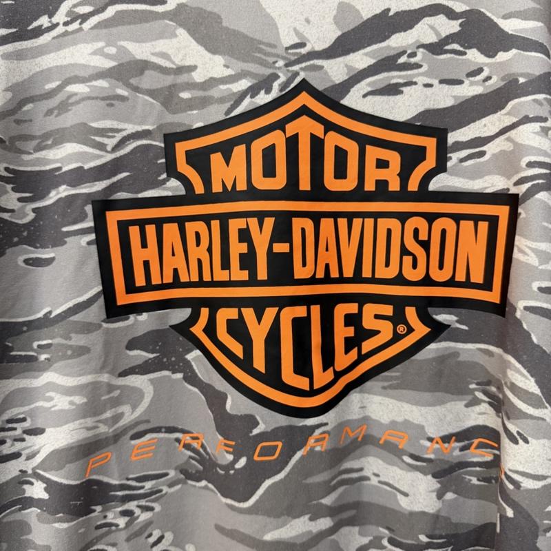ハーレーダビッドソン Harley-Davidson Tシャツ 長袖 ファクトリー パフォーマンス ロングTシャツ camo柄 ロゴプリント グレー M M カモフラージュ柄・迷彩 灰 / グレー / gray メンズ USED 古着 中古 50162056