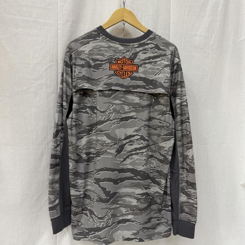 ハーレーダビッドソン Harley-Davidson Tシャツ 長袖 ファクトリー パフォーマンス ロングTシャツ camo柄 ロゴプリント グレー M M カモフラージュ柄・迷彩 灰 / グレー / gray メンズ USED 古着 中古 50162056
