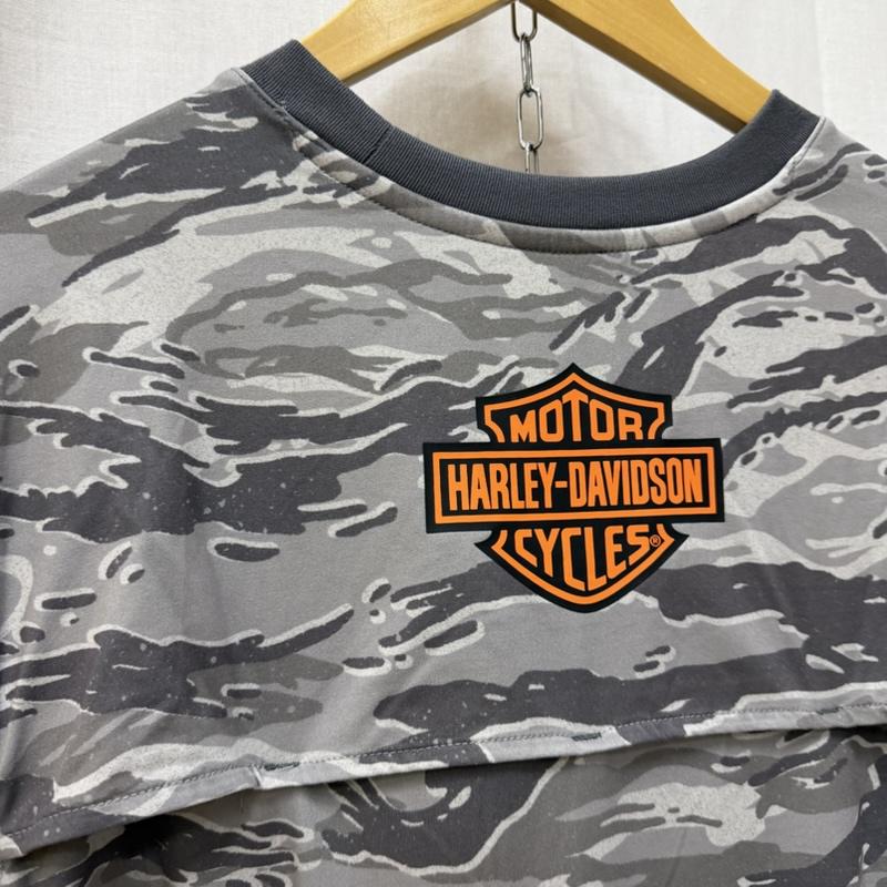 ハーレーダビッドソン Harley-Davidson Tシャツ 長袖 ファクトリー パフォーマンス ロングTシャツ camo柄 ロゴプリント グレー M M カモフラージュ柄・迷彩 灰 / グレー / gray メンズ USED 古着 中古 50162056